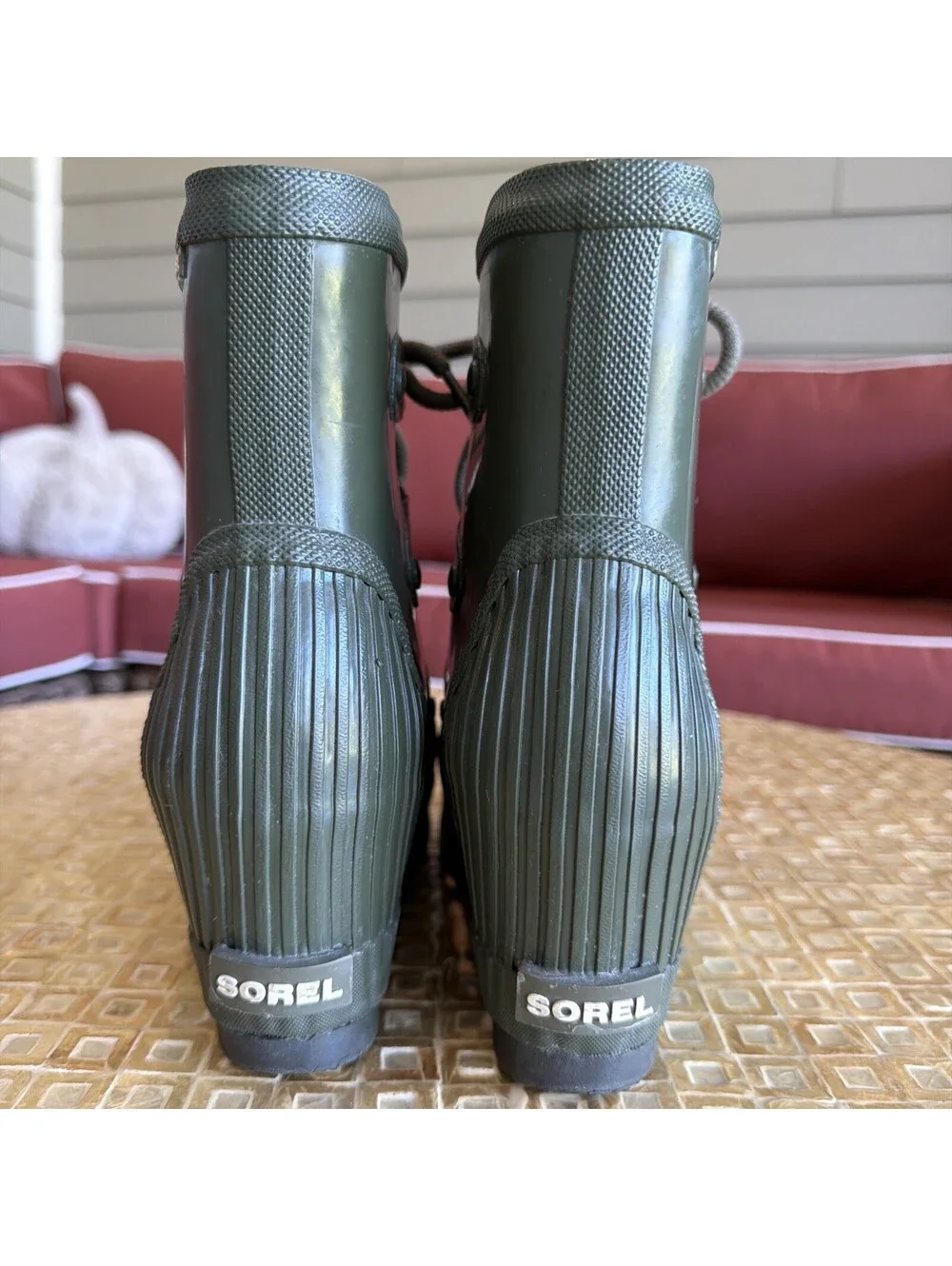 Sorel Womens Green Lace Up Wedge Heel Ankle Rain Boots Size US 8